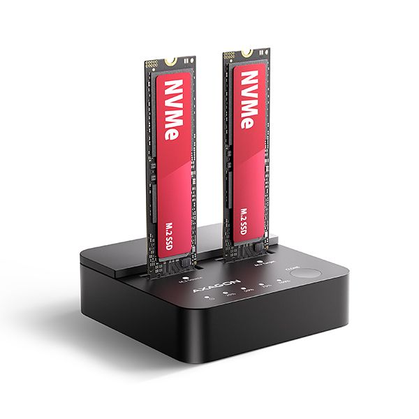 AXAGON ADSA-M2C22L, USB-C 20Gbps dokovací stanice pro 2× M.2 NVMe SSD s funkcí klonování