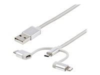 3.3 ft / 1m - Lightning / USB-C / Micro-USB - Braided - MFi Certified - USB 2.0 - 3 in 1 Charging (LTCUB1MGR) - Kabel USB - USB (M) do Micro USB typ B, Lightning, USB-C (M) - 1 m - stříbrná