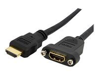 Startech 3ft HDMI Female to Male Adapter, 4K High Speed Panel Mount HDMI Cable, 4K 30Hz UHD HDMI, 10.2 Gbps Bandwdith, 4K HDMI 1.4 Video, HDCP 1.4, HDMI Female to HDMI Male Cable - HDMI Panel Mount Connector - HDMI kabel - HDMI se zdírkami (female) do HDMI s piny (male) - 91 cm - cerná - lisovaný - pro P/N: CDP2HDMM2MB, DP2HDMM2MB, HDDVIMM3, HDMM1MP, HDMM2MP, HDMM3MP, HDPMM50, MDP2HDMM2MB