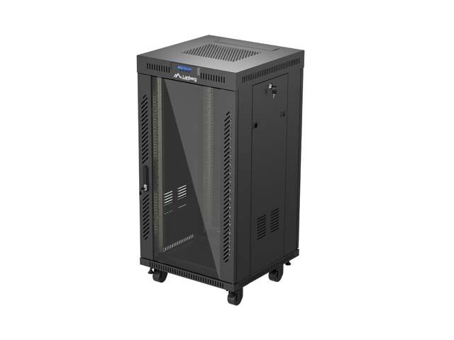 19" Volně stojící racková skříň 22U 600X600 černé skleněné dveře lanberg (ploché balení) V2