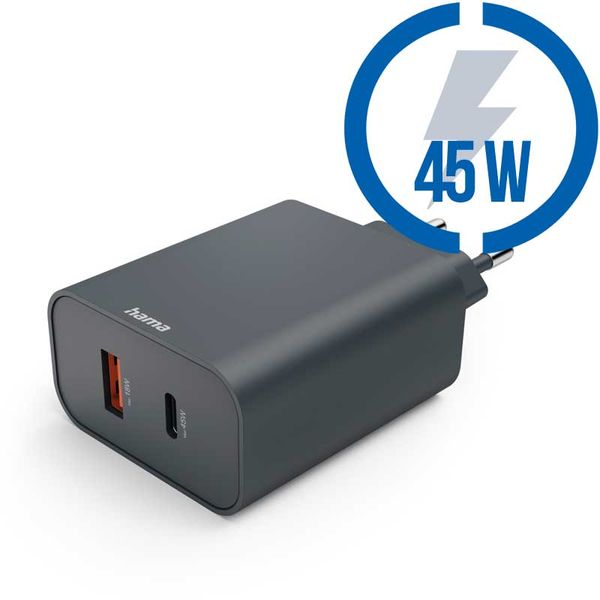 HAMA Rychlonabíječka, USB-C/A PD/QC 45W, č