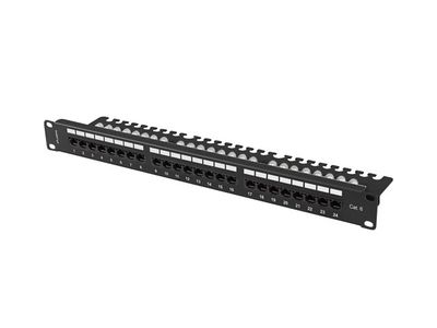 Lanberg patch panel 24 portů 1U 19" CAT.6 utp s policí černý