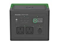 Schneider OffGrid 500 - Prenosná napájecí stanice - LCD, 2 zásuvky BS1363, sinusový prubeh, 3 USB-A, 2 USB-C, bezdrátová nabíjecka - AC 195 - 265 / DC 12 -30 V - 500 watt - lithium-iontová - 517 Wh - výstupní konektory: 2 - Velká Británie - cerná, zelená