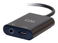 C2G USB C to AUX (3.5mm) and USB C Adapter for Audio and Power - Adaptér USB-C/jack sluchátek - 24 pin USB-C s piny (male) do 4 pólový mini jack, 24 pin USB-C se zdírkami (female) - USB napájení (100W)
