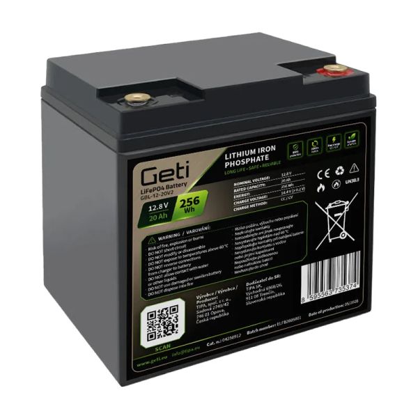 Baterie LiFePO4 12,8 V 20 Ah GETI GBL-12-20V2