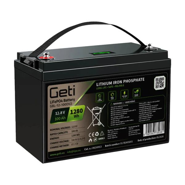 Baterie LiFePO4 12,8 V 100 Ah GETI GBL-12-100DV2 Displej