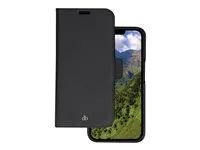 Pouzdro s klopou pro mobilní telefon - písmové hnědé úplety z udržitelné kůže - noční čerň - pro Apple iPhone 14 Pro
