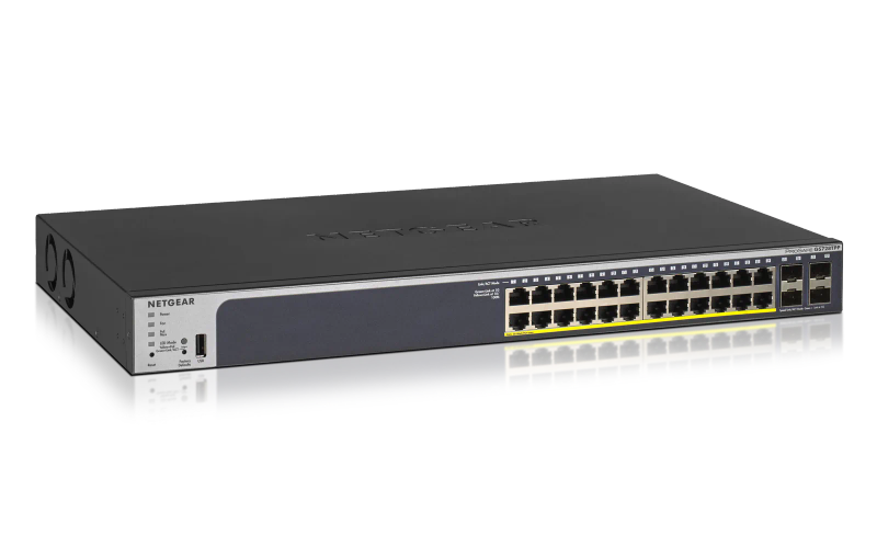 NETGEAR 24-Port Gigabit PoE+ (380W)  SmartManaged Pro Switch with 4 SFP Ports