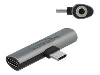USB-C na jack sluchátek / napájecí adaptér - USB-C s piny (male) do USB-C, mini jack se zdířkami (female) - šedá - USB Power Delivery (60W)