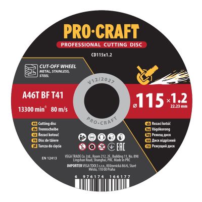 Kotouč řezný PROCRAFT 115x1,2 mm