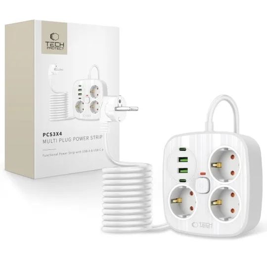 Prodlužovací kabel 3 zásuvky 2m TECHPROTEC PCS3X4 White
