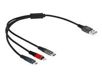 Kabel Lightning pouze pro napájení - USB s piny (male) do Micro USB typ B, Lightning, USB-C s piny (male) - 30 cm - černá