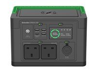 Schneider OffGrid 330 - Prenosná napájecí stanice - LCD, 2 zásuvky BS1363, sinusový prubeh, 3 USB-A, 1 USB-C, bezdrátová nabíjecka - AC 230 V - 330 watt - lithium-iontová - 332 Wh - výstupní konektory: 2 - Velká Británie - cerná, zelená