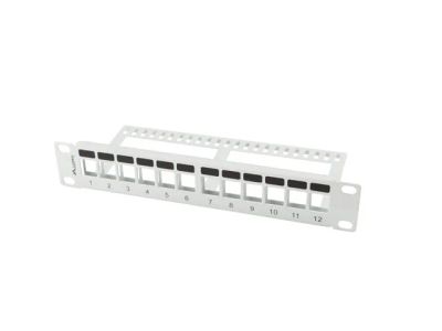 Patch panel 12 portů 1U s organizérem pro keystone moduly šedý lanberg