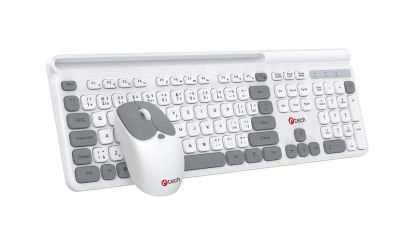 Klávesnice C-TECH Quallis WLKMC-05, bezdrátový combo set s myší, bílá, USB, CZ/SK