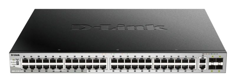 D-Link DGS-3130-54PS L3 Stck. Mng. PoE switch, 48x GbE PoE+, 2x 10G RJ-45, 4x 10G SFP+, PoE 370W