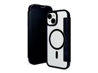 Pouzdro s klopou pro mobilní telefon - kompatibilita s MagSafe - veganská kůže, plast - čirý/černý - pro Apple iPhone 13, 14, 15, 16e, 17e
