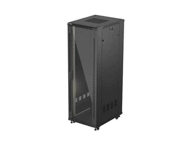 19" Volně stojící racková skříň 37u/600x800 (flat pack) s prosklenými dveřmi černá lanberg