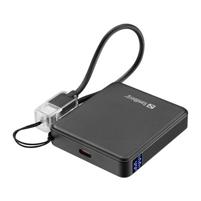 Sandberg Nano Powerbank 5000 mAh PD20W, kompaktní powerbanka s USB-C kabelem, černá