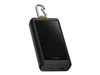 Power banka - with solar and lamp - 10000 mAh - 20 watt - Super Charge - 2 výstupní konektory (USB-C, USB) - uhlově černá