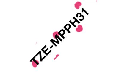 Brother TZe-MPPH31, růžová srdíčka/černá, 12mm