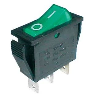 Přepínač kolébkový 2pol./3pin ON-OFF 250V/15A světle zelený