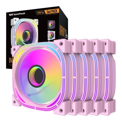Sada PC ventilátorů DARKFLASH INF24 ARGB 5v1 Růžová