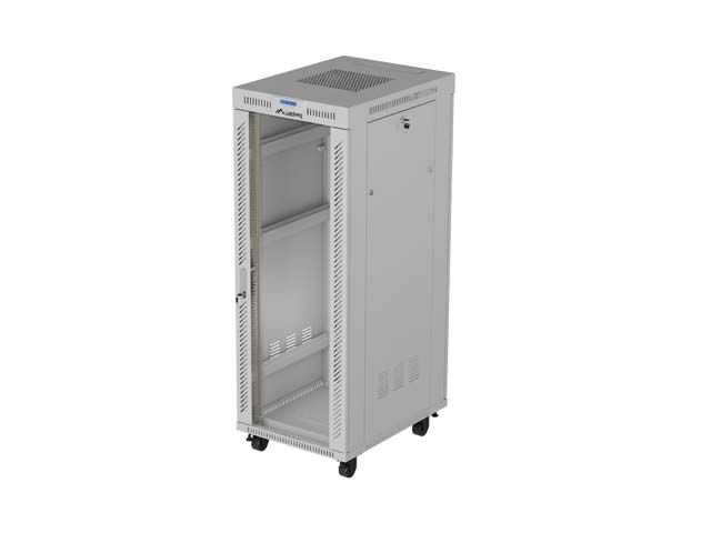 19" Volně stojící racková skříň 32U 600X800 šedé skleněné dveře lcd lanberg (flat pack) V2