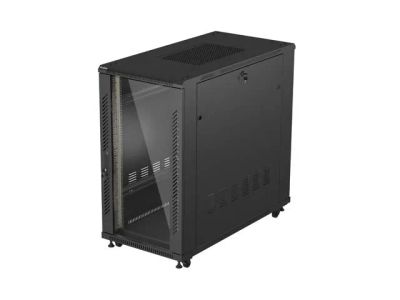 19" Volně stojící racková skříň 22U 600X1200 černé skleněné dveře lanberg (ploché balení)