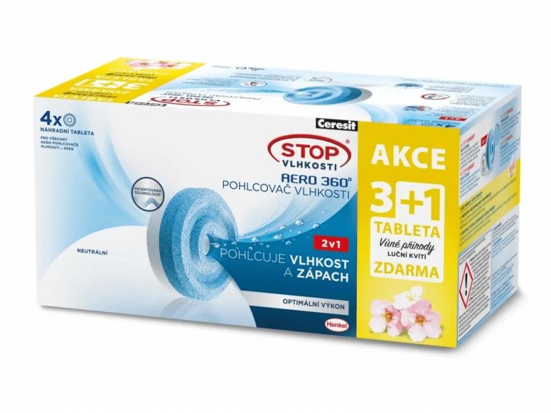 3016423 Ceresit STOP VLHKOSTI AERO 360° náhradní tablety 2v1, 3x neutrální tableta + 1x luční květy