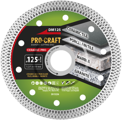 Diamantový řezný kotouč 125 mm PROCRAFT DM125 Ceramic PRO