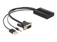Video / audio adaptér - 15 pin D-Sub (DB-15), mini jack, USB (pouze napájení) s piny (male) do HDMI se zdířkami (female) - 25 cm - černá