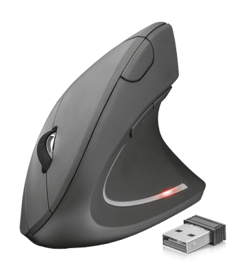 TRUST Verto/Vertikální/Optická/Pro praváky/1 600 DPI/Bezdrátová USB/Černá