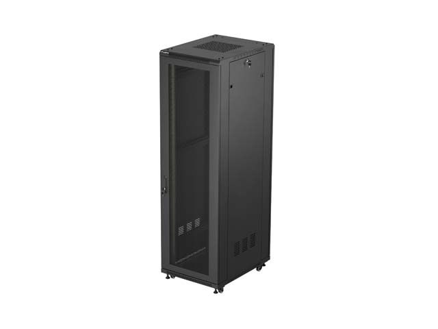 19" Volně stojící racková skříň 42u/600x800 (flat pack) se síťovanými dveřmi černá lanberg
