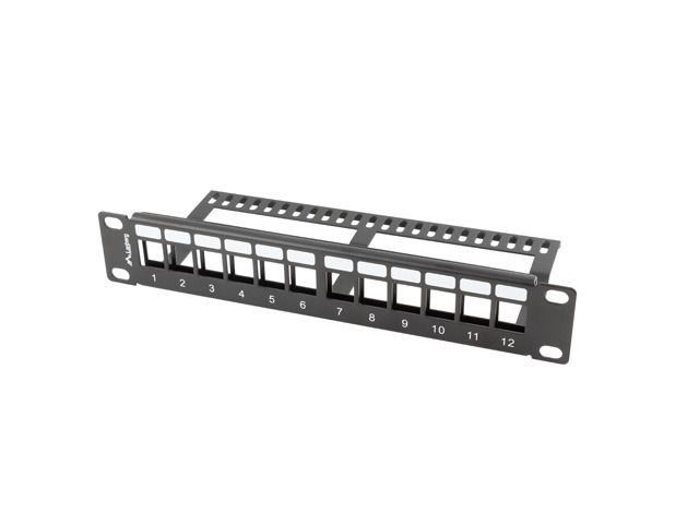 Lanberg patch panel 12 portů 1U s organizérem pro keystone moduly černý