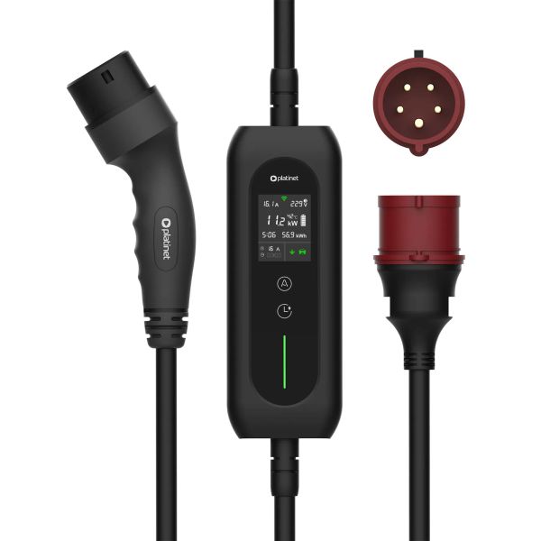 Platinet Smart prenosná EV nabíjačka PPCW5M11 11kW (16A), Wi-Fi, CEE 5-pin/Type 2, dĺžka 5m, čierna