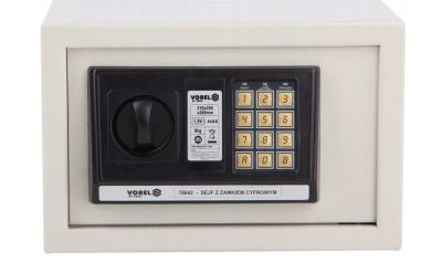 VOREL Elektronický sejf/trezor, 31 × 20 × 20 cm – digitální zámek, nouzové otevírání, šedý