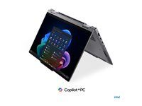 Aura Edition - Copilot+ PC - překlopitelný design - Intel Core Ultra 7 - 355 / až 4.7 GHz - Win 11 Pro - Intel Graphics - 32 GB RAM - 512 GB SSD TCG Opal Encryption 2, NVMe - 14" IPS dotykový displej ThinkPad Privacy Guard 1920 x 1200 - Wi-Fi 7, Bluetooth - upgrade 4G/5G - šedá - kbd: česká/slovenská - s 3 Years Lenovo Premier Support with Onsite