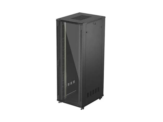 19" Volně stojící racková skříň 47u/800x1000 (flat pack) s prosklenými dveřmi černá lanberg