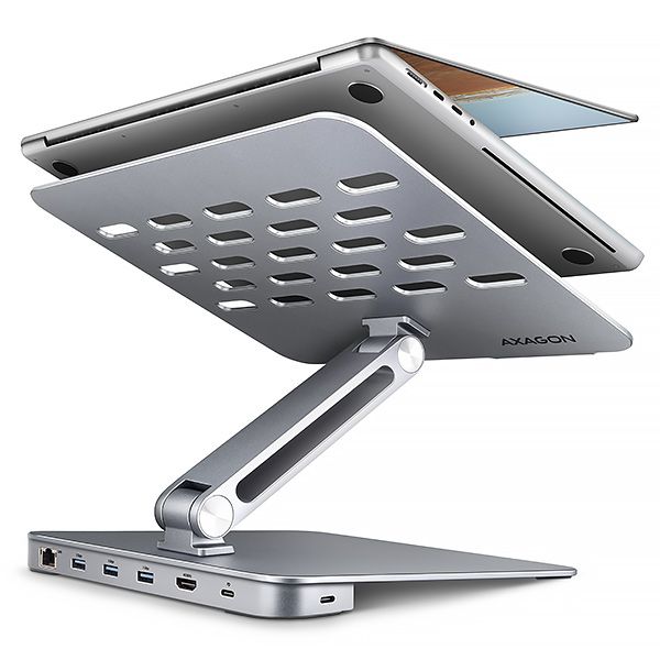 AXAGON HMC-STND, stojan pro 10"-17" notebooky, USB 5Gbps hub, 3x USB-A, HDMI 4k/60Hz, RJ-45, PD 100W