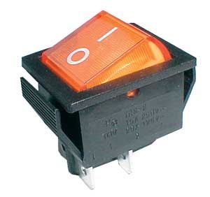 Přepínač kolébkový 2pol./4pin ON-OFF 250V/15A prům. žlutý