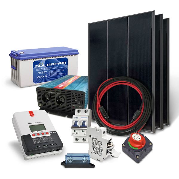 Solární ostrovní set SOLARFAM 540Wp, 12V, baterie 200Ah, měnič 230VAC 2000W