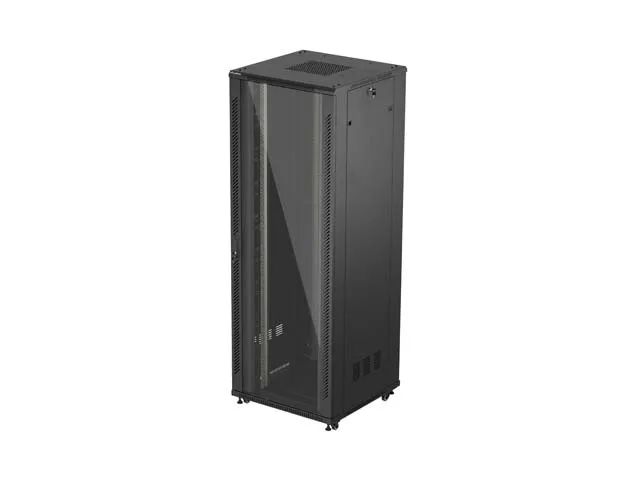 19" Volně stojící racková skříň 47U 800X800 černé skleněné dveře lanberg (ploché balení)