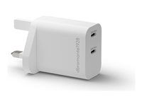 Síťový adaptér - 30 Watt - 3 A - 2 výstupní konektory (USB-C) - bílá - Velká Británie