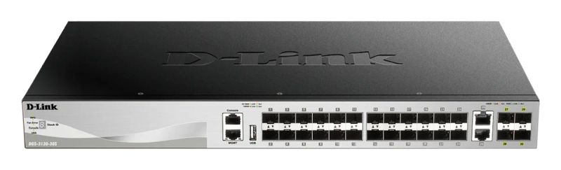 D-Link DGS-3130-30S L3 Stackable Managed switch, 24x SFP, 2x 10G RJ-45, 4x 10G SFP+