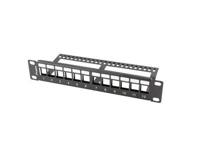 Lanberg patch panel 12 portů 1U s organizérem pro keystone moduly černý