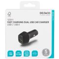 DELTACO USBC-CAR120, Autonabíječka 1x USB-C/USB-A