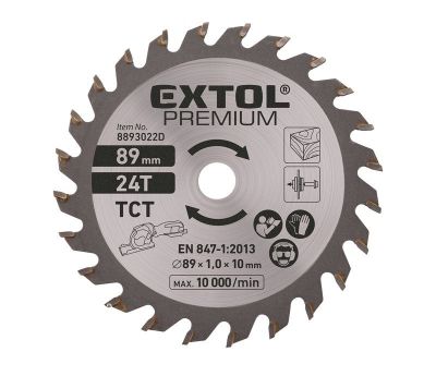 Kotouč pilový se SK plátky, Ø89 x 2,0 x 10 mm, 24T, EXTOL PREMIUM