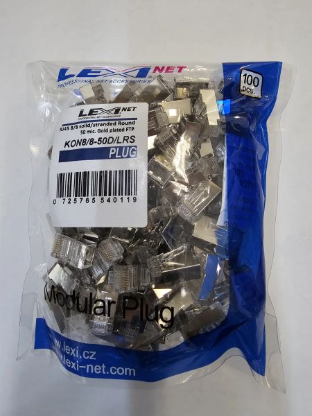 LEXI-NET Stíněný konektor STP RJ45-8p8c,50µ" Au, lanko, Cat5E, (100ks) KON8/8-50D/LRS