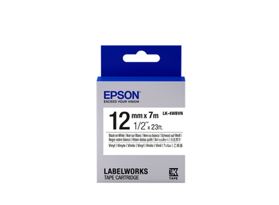 Epson Label Cartridge Vinyl LK-4WBVN Black/White 12mm (7 metres)